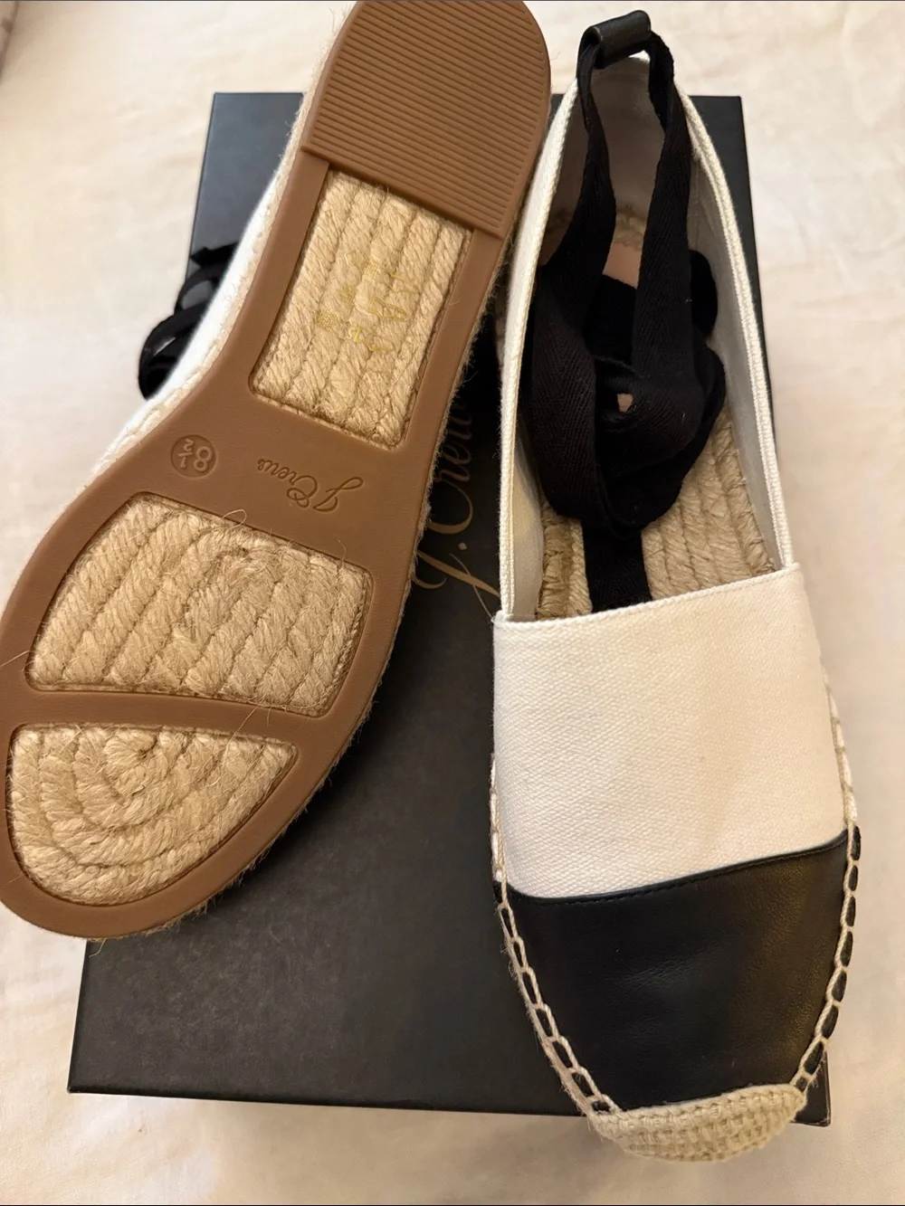 J. Crew NWT White Canvas and Black Toe Espadrille Slingbacks size 8.5